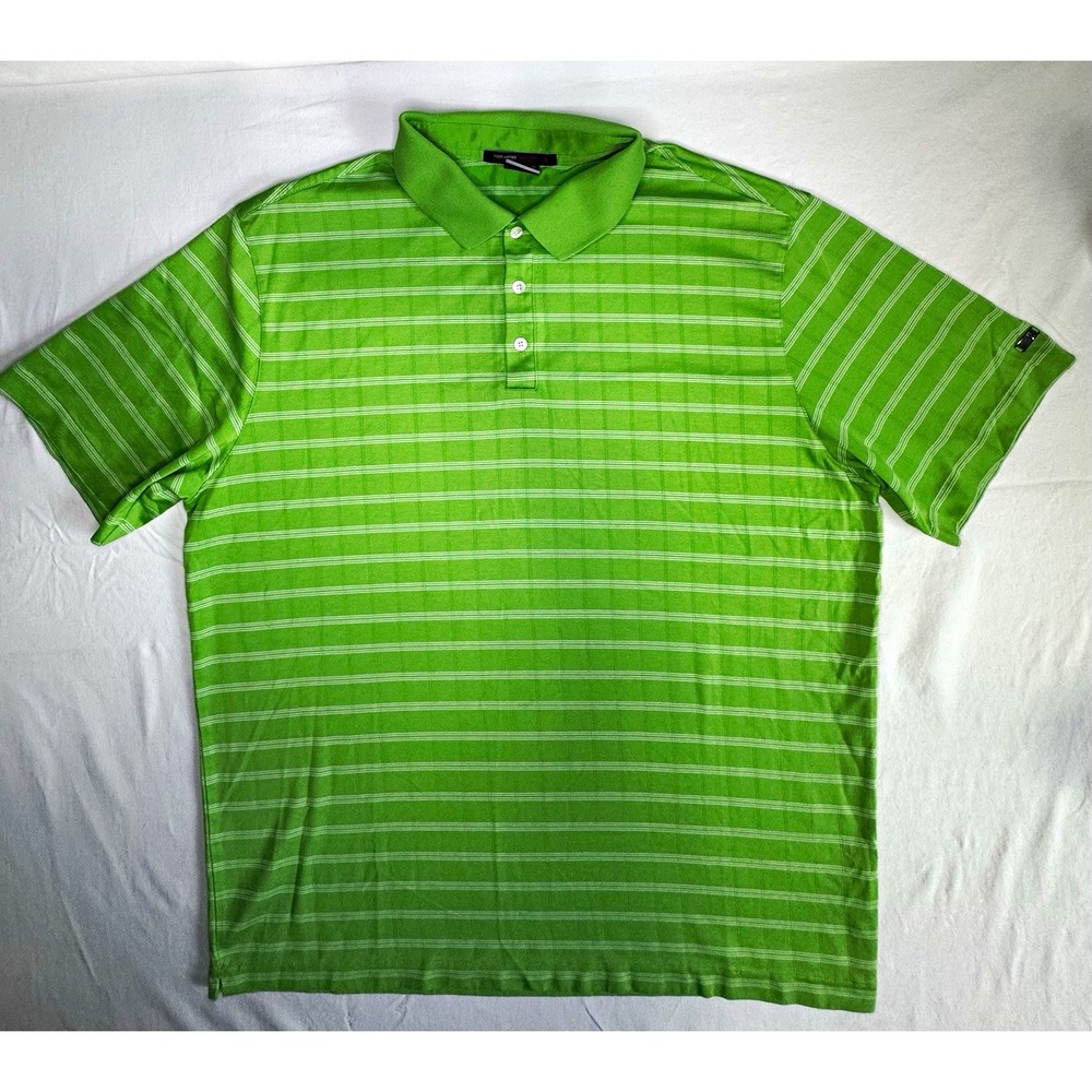 Tiger Woods Dri-FIT Men's Polo Shirt XL Green/White Striped Short Sleeve Logo
